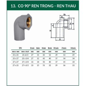 CO 90 ĐỘ REN TRONG - REN THAU