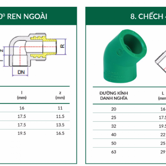 Cút 90* ren ngoài - Chếc 45*