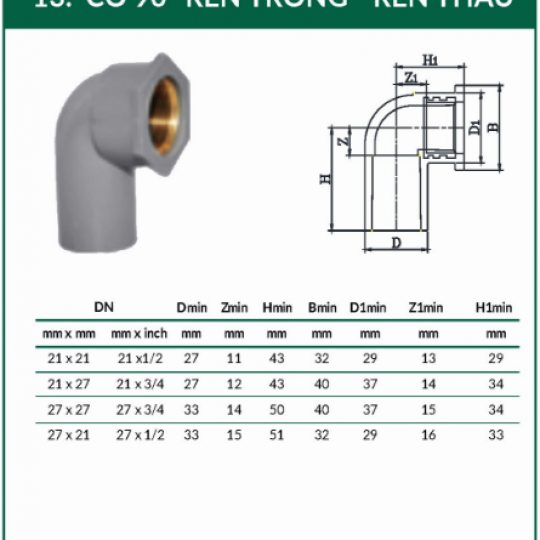 CO 90 ĐỘ REN TRONG - REN THAU