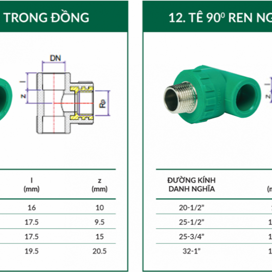 TÊ REN TRONG ĐỒNG - TÊ 90 ĐỘ REN NGOÀI ĐỒNG